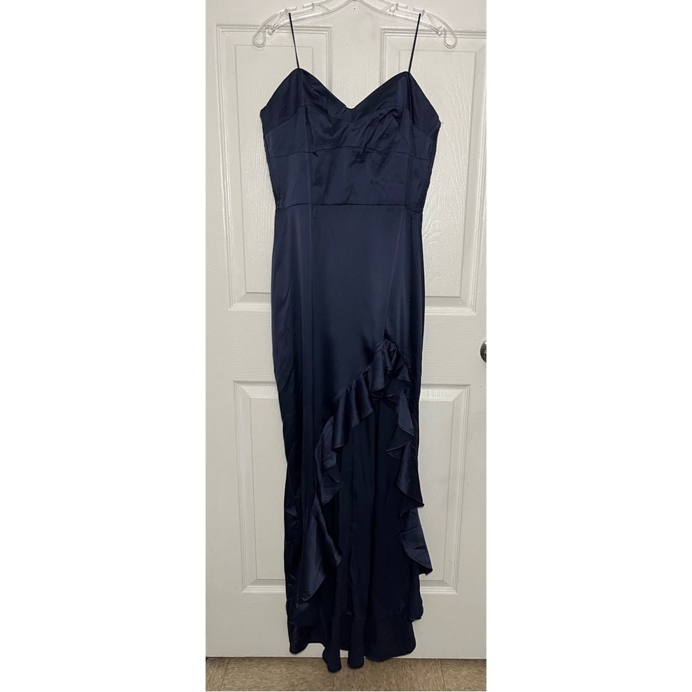 AQUA Strapless Navy Blue Ruffle Maxi Dress | size XL